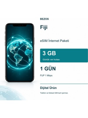 Fiji Esım Internet Paketi Günlük 3 GB 1 Gün - Fup 1 Mbps