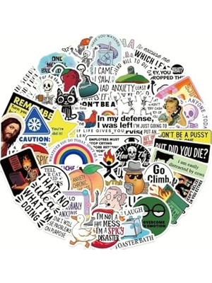 Vionna 50'li Snarky Cartoon Meme Stickers, Sticker Seti Laptop Notebook Tablet Sticker Seti