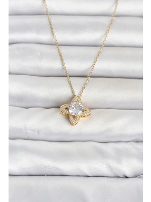 Lovesta Home 316L Çelik Zincir Gold Renk Yonca Model Kadın Kolye TJ-BKO11078