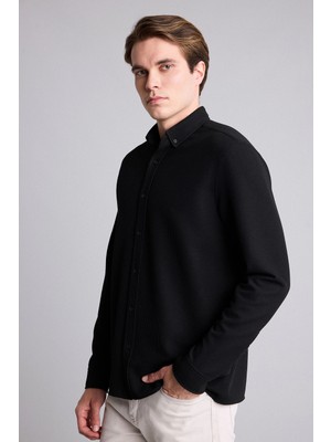 DeFacto Regular Fit Polo Yaka Penye Uzun Kollu Gömlek F9049AX26AU