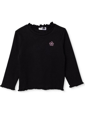 Hellobaby Kız Bebek Tişört Çiçek Baskılı Bisiklet Yaka Long Sleeve