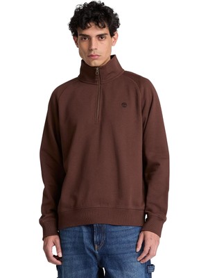TBC0YHB9AJD1 Timberland Exeter Rıver Tree Embroidered Logo 1-4 Z Erkek Sweatshirt Kahve