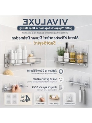 Vionna Şeffaf Yapışkanlı Duvar Askısı, Iz Bırakmayan 4'lü Set ile