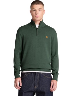 TBC0YHAY3981 Timberland Wıllıams Rıver Cotton 1-4 Zip Sweater Erkek Sweatshirt Yeşil
