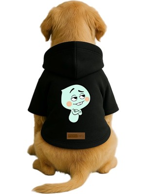 Vionna Monopetz Baskılı Içi Polarlı Köpek ve Kedi Kıyafeti & Elbisesi - Siyah Renk Kapüşonlu Hoodie BA501, S