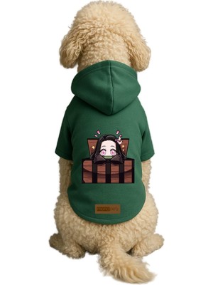 Vionna Monopetz Baskılı Içi Polarlı Köpek ve Kedi Kıyafeti & Elbisesi - Yeşil Renk Kapüşonlu Hoodie B8C32, 4xl