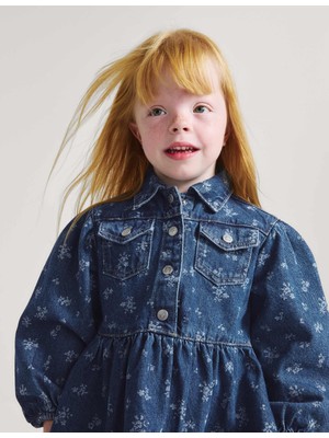 Marks & Spencer Çiçek Desenli Denim Çocuk Elbise