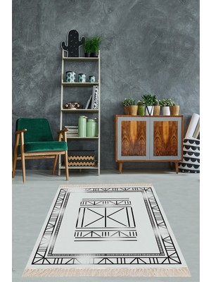 on the clouds Osmanlı Motifler Desenli Etnik Dijital Baskı Yıkanabilir Kaymaz Taban Salon Halı ve Yolluk (Gri)