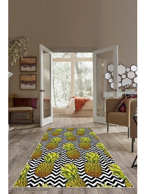 on the clouds Siyah Beyaz Zigzag Ananas Desen Yıkanabilir Kaymaz Taban Leke Tutmaz Modern Salon Halısı ve Yolluk