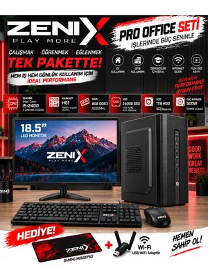 Zenix Office İ5-2400 8gb Ram 240GB SSD 1tb HDD 18.5" Monitör Ofis Bilgisayar Seti Wifi Hediye