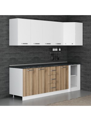 Minar K240-D4 240CM Beyaz/dore Modern Köşe Mutfak Dolabı Suntalam Malzeme ile Geniş Depolama Alanı