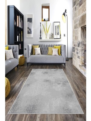 on the clouds Gri Osmanlı Motifler Yıkanabilir Kaymaz Taban Leke Tutmaz Modern Salon Halısı ve Yolluk