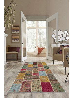 on the clouds Renkli Patchwork Kırkyama Desen Yıkanabilir Kaymaz Taban Leke Tutmaz Modern Salon Halısı ve Yolluk