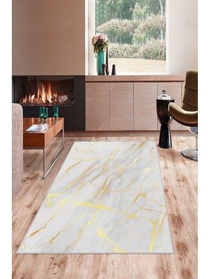 on the clouds Vizon Desenli Gold Detaylı Yıkanabilir Kaymaz Taban Leke Tutmaz Modern Salon Halısı ve Yolluk