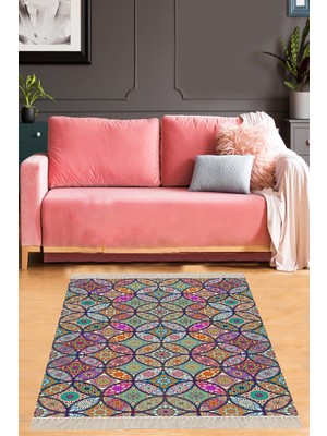 on the clouds Kilim Desenli Etnik Dijital Baskı Yıkanabilir Kaymaz Taban Modern Salon Halı ve Yolluk