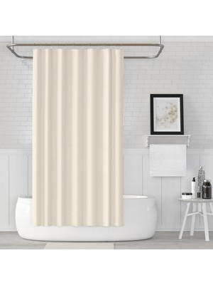 Jackline Krem Polyester Kumaş Banyo Perdesi 180 x 200 cm Su İticilik Özelliği ile