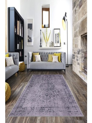 on the clouds Gri Vintage Desenli Yıkanabilir Kaymaz Taban Leke Tutmaz Modern Salon Halısı ve Yolluk