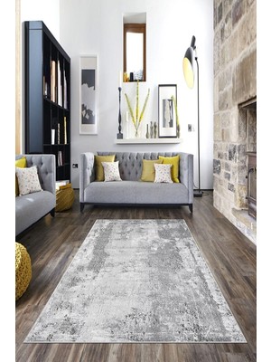 on the clouds Gri Vintage Desenli Yıkanabilir Kaymaz Taban Leke Tutmaz Modern Salon Halısı ve Yolluk