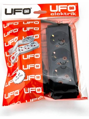 Ufo 3lü 3 Metre Kablolu Topraklı Grup Priz, 16A 250V, Üçlü Uzatma Kablosu Siyah Renk