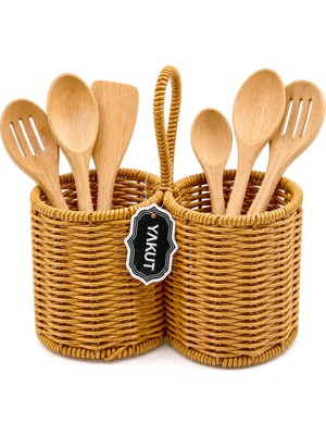 Store Taşıma Kulplu = 2 Bölmeli Tezgah Üstü Bambu - Ahşap Kaşıklık