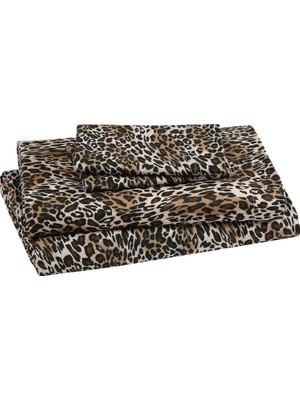 Store Baskılı Mikrofiber Çarşaf Seti, Yumuşak Rahat Kolay Bakım, 12" Derin Cepli 1 Lastikli Çarşaf, 1 Düz Çarşaf, Yastık Kılıfı, Kraliçe, Zara Leopar Içerir