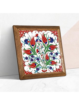 Store Pinecone Çini Sanatı Lale Taş Duvar Tablosu - Ahşap Çerçeveli Taş Tablo - 25X25 cm - Dekoratif Duvar Sanatı - Modern Ev ve Ofis Duvar Dekoru W1-186