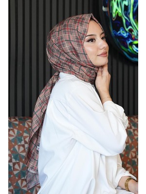Store Geometrik Desen Açık Kahverengi Soft Pamuk Şal Gold