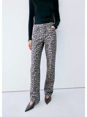 Mango Leopar Düz Kesim Jean