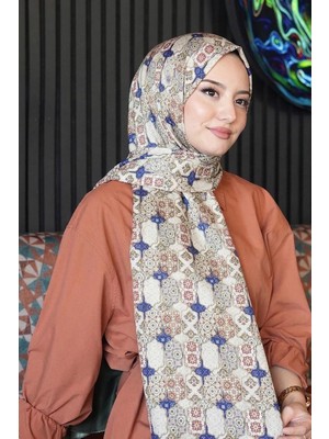 Store Geometrik Desen Mavi Soft Pamuk Şal Açık Mavi