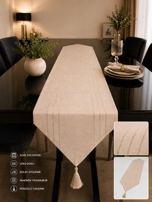 Store Runner Leke Tutmaz Dertsiz Kumaş Dekoratif Çeyiz Cappuccino 35X140