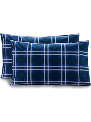 Store Desen Baskılı Yastık Kılıfları 2 Parça Set Mısır Kalitesi 1500 Iplik Sayısı Zamansız Klasik Tasarımlar Yumuşak ve Pürüzsüz Dokuma, Kırışmaz, Ekose Kraliçe Yastık Kılıfı, Lacivert