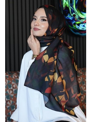 Store Yaprak Desen Koyu Yeşil Soft Pamuk Şal Kiremit