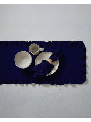 Store Rufle | Fırfırlı Keten Runner 40 x 110 cm (Lacivert)