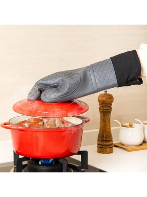Store Silikon Fırın Eldiveni, Isıya Dayanıklı Mutfak Eldiveni, 37CM, Gray Yanmaz Yapışmaz Silikon Fırın Eldiveni Sıcaklığa Dayanıklı Fırın ve Mutfak Eldiveni