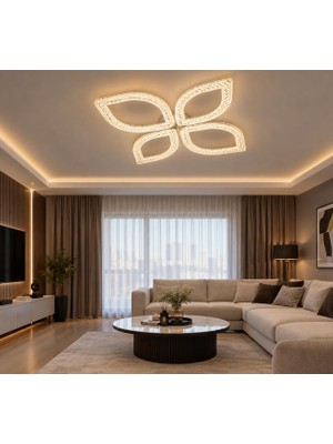 Alvina Aydınlatma Çiçek 2+2'li Ledli Gold Salon Mutfak Avize