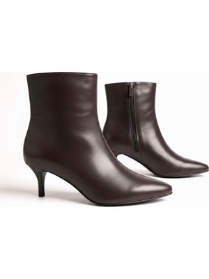 Ne&Ve Shoes Kahve Deri Sivri Burun Kadın Klasik Bot