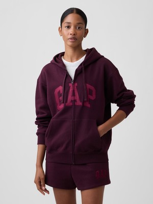 Gap Kadın Mor Fleece Fermuarlı Sweatshirt Uzun Kollu Rahat Kesim Tasarım
