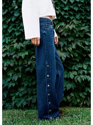 Mango Yanı Düğmeli Wide Leg Jean