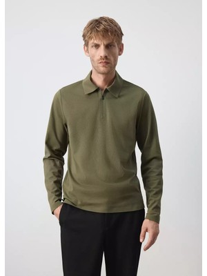 Mango Thermolite® Fermuarlı Regular Fit Polo Yaka Kazak