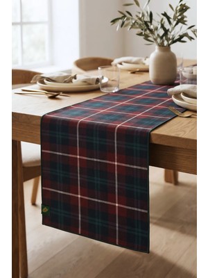 Pine Baby Home Bordo Yeşil Ekose Runner 45X150 cm Yılbaşı Davet Yeni Yıl Masa Runner