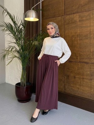 Miostil Bel Lastik Pileli Pantolon-Bordo