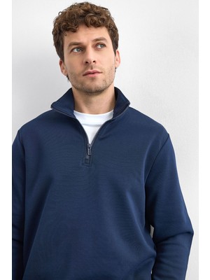 Back & Bond Lacivert Regular Fit Dik Yaka Yarım Fermuarlı Sweatshirt