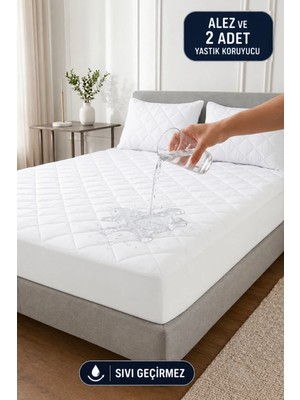 Formeya Mikrofiber Kapitone Fitted Su Sıvı Geçirmez Yatak Koruyucu Alez-2 Adet Yastık Koruyucu SET(12 Ebat)