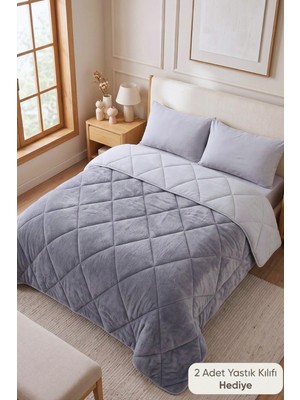 Formeya Çift Kişilik Lüx Gri Wellsoft Yorgan Çift Taraflı 195x215 cm (2 adet Yastık Kılıflı)