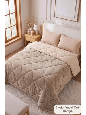 Formeya Çift Kişilik Lüx Bej Wellsoft Yorgan Çift Taraflı 195x215 cm (2 adet Yastık Kılıflı)