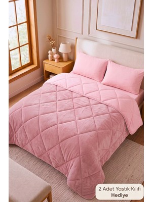 Formeya Çift Kişilik Lüx Pudra Wellsoft Yorgan Çift Taraflı 195x215 cm (2 adet Yastık Kılıflı)