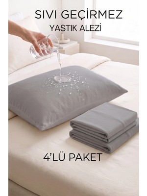 Formeya 4'lü Gri Fermuarlı Sıvı Geçirmez Yastık Alezi Yastık Koruyucu