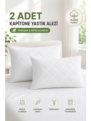 Formeya Pamukkale Alez Kapitone Yastık Koruyucu 50 x 70 cm %100 Pamuklu Hava Geçirgen 2'li