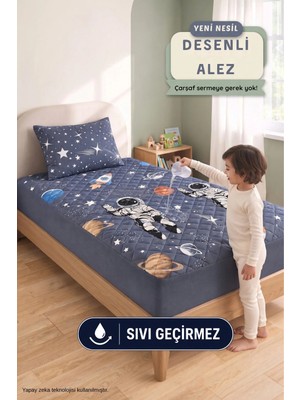 Formeya Astronot Desen Tek Kişilik Kapitone Fitted Su Sıvı Geçirmez Yatak Alezi Seti (1 Adet Yastık Kılıflı)