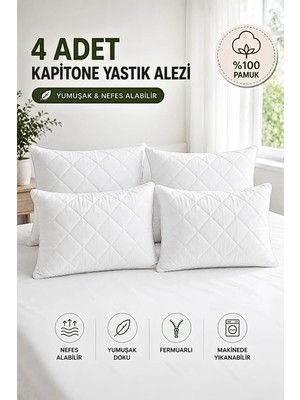 Formeya 4 Adet %100 Pamuk Kapitone Yastık Koruyucu Kılıfı-Fermuarlı Yastık Alezi Kılıf Seti 50x70 cm